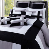 Embellish Patch Stripe Duvet Set - Black and Grey